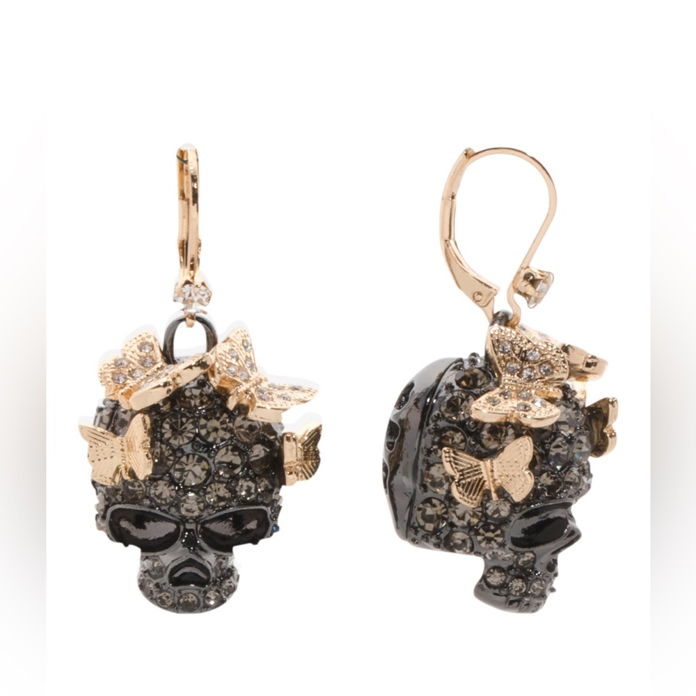 BETSEY JOHNSON SKULL AND BUTTERFLIES LEVER BACK EARRINGS - NWT